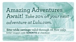 Lulu.com 20% off sale. Valid until 11.59pm on the 16th November 2012